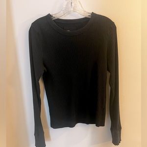 Aerie Large Black Fireside Long Sleeve Ribbed Crewneck T-shirt